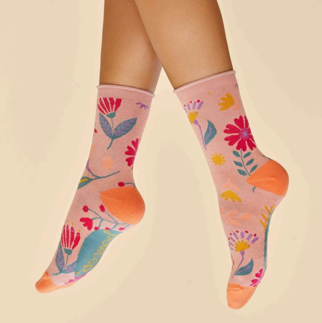 Watercolour Flowers Ankle Socks - Petal