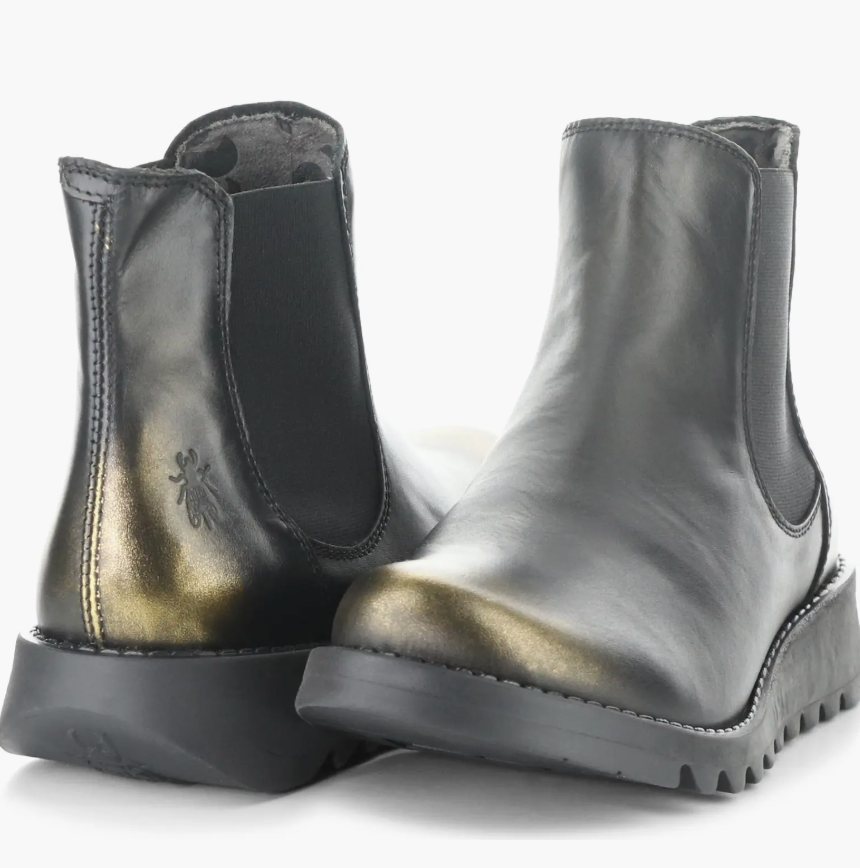 Salv Gold and Black Leather Boot